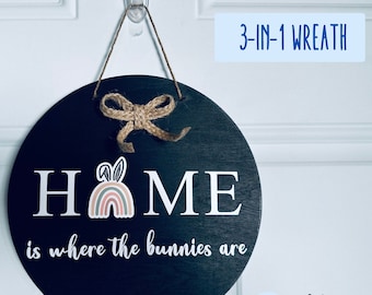 Home Is Where The Bunnies Are Wreath (3 Magnets Included), Bunny-Themed Wreath, 3-in-1 Wreath, Bunny Sign