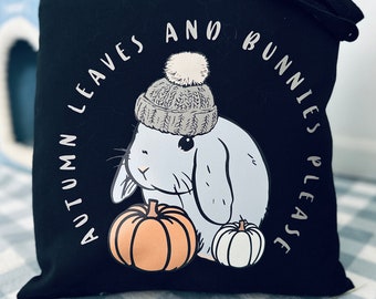 Autumn Leaves and Bunnies Please Tote Bag, Bunny Tote Bag, The Bo Buns Collection