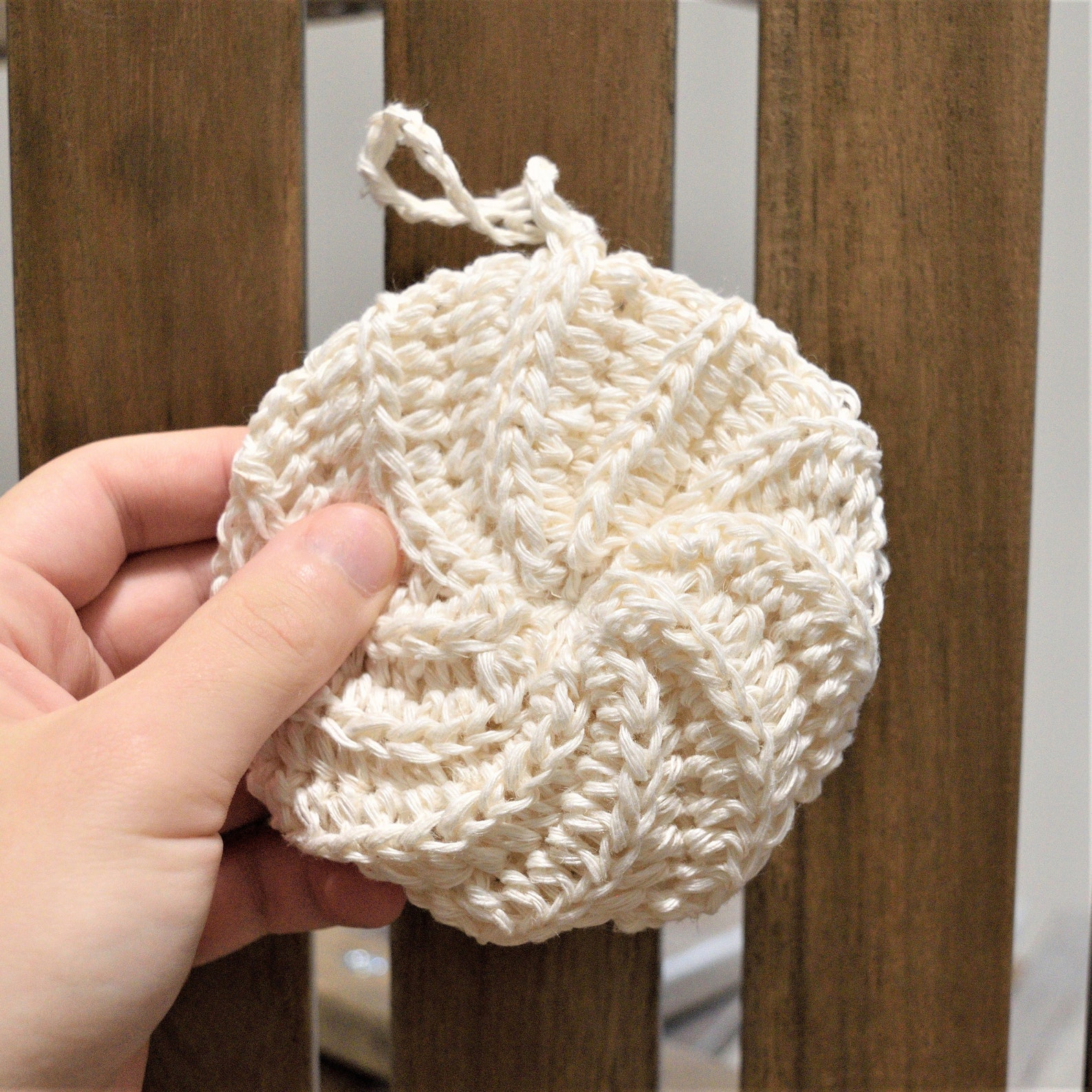 Linen crocheted bath sponge round and white reusable Etsy