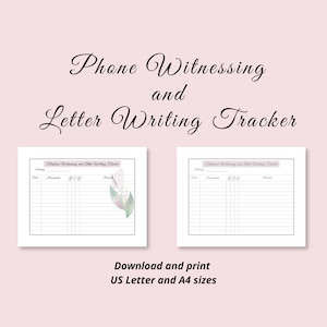 Phone Witnessing and Letter Writing Tracker Printable Digital Download | JW Ministry Tracker | JW Service Tracker | Printable