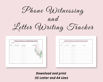 Phone Witnessing and Letter Writing Tracker Printable Digital Download | JW Ministry Tracker | JW Service Tracker | Printable