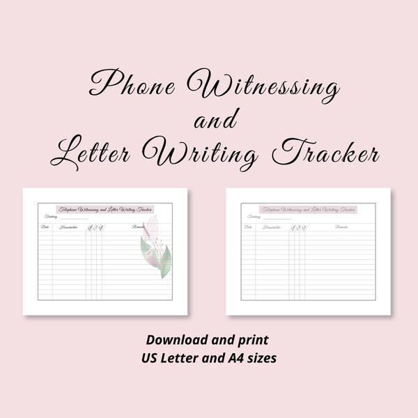 Phone Witnessing and Letter Writing Tracker Printable Digital Download | JW Ministry Tracker | JW Service Tracker | Printable