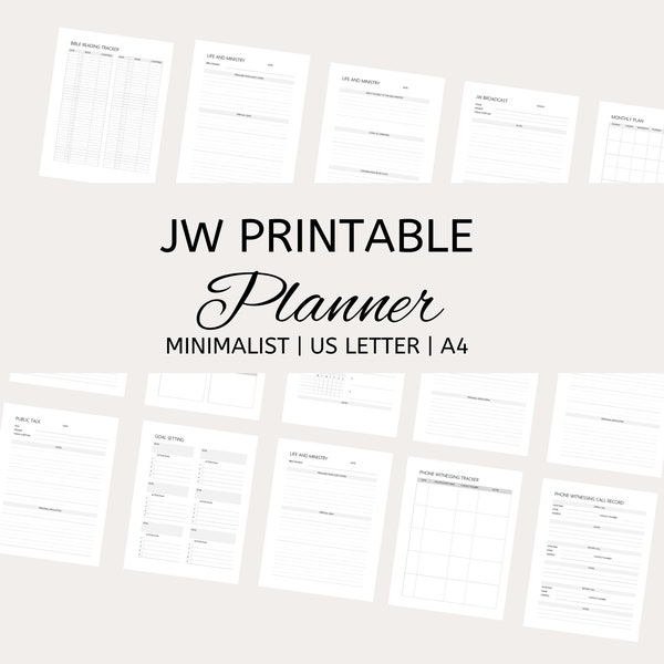 JW All in One Planner | Field Service | Bible Reading Journal | Routine Tracker | Ministry Planner | Theocratic Organizer | Printable