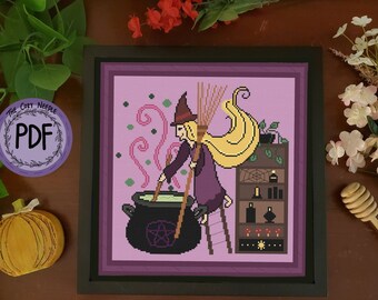The Kitchen Witch - All Hallows Eve Cottage PDF downloadable cross stitch pattern