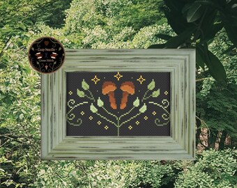 Mushroom Garden - Cute Nature & Gothic Cottagecore PDF downloadable cross stitch pattern