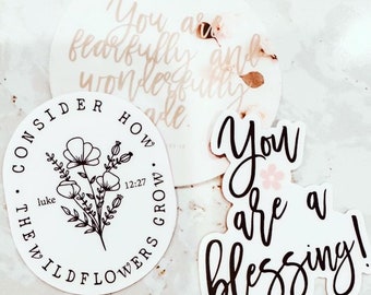 Christian Sticker Pack, Bible Verse Stickers, Faith Stickers for Women, Scripture Stickers, Floral Christian Gift, 3 Piece Sticker Set