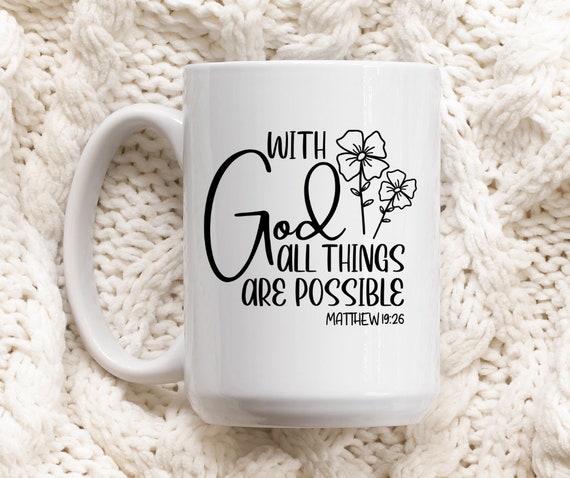 Motivations-Tasse "Believe All Things Are Possible" Mit Bibelvers - 350ml, Spülmaschinengeeignet (dunkelblau Innen)