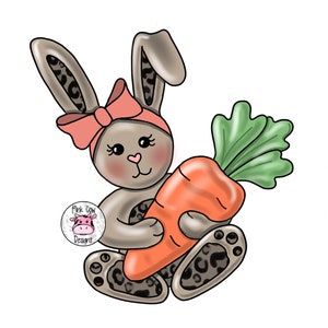 TEMPLATE: Easter Bunny with Carrot-Leopard Print-Bunny-Door Hanger Template-Digital Download