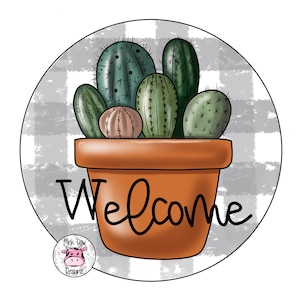 TEMPLATE: Welcome Door Hanger Template Cactus Succulent Round-Door Hanger Template