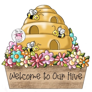 TEMPLATE: Welcome to Our Hive-Bumblebees-Door Hanger Template-Digital Download