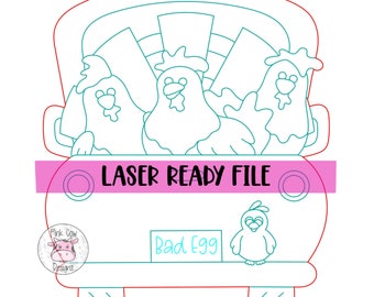 LASER READY File: Truck with Chickens-SVG-Door Hanger File-Digital Download
