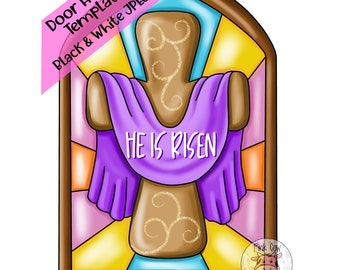 PLANTILLA: Pascua - Resucitó - Cruz - Vitral - Plantilla para colgar en la puerta - Descarga digital - Cruz de Pascua