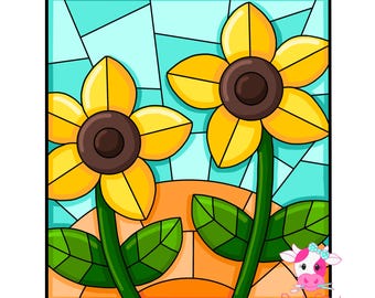 MODELLO: Girasoli in vetro colorato - Modello per appendere alla porta - Download digitale - Stampabile