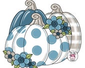 TEMPLATE Pumpkins and Flowers-Three Pumpkins-Door Hanger Template-Digital Download