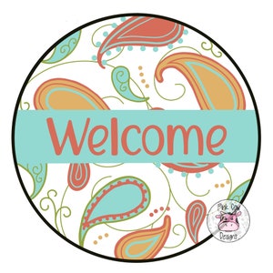 Door Hanger TEMPLATE: Welcome | Paisley Round-Welcome | Door Hanger Digital Download | Printable Pattern