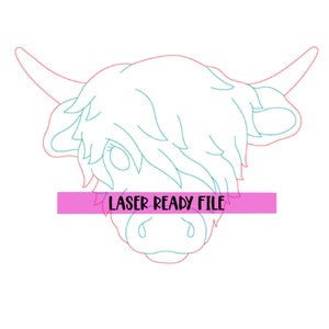 LASER READY Files: SVG-Highland Cow with Ear Tag Attachments-Door Hanger Template-Digital Download
