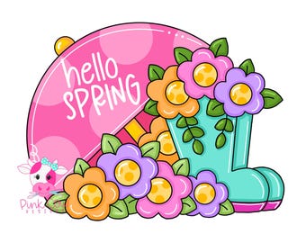 MODELLO: Primavera - Ombrello e stivali da pioggia - Modello per appendiabiti da porta - Download digitale - Fai da te - Stampabile