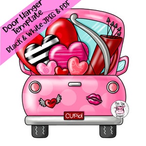 Door Hanger TEMPLATE: Valentine’s Day | Truck with Hearts | Door Hanger Template | Digital Download | Instant Download | Printable Pattern