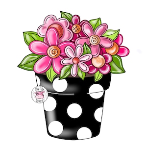 TEMPLATE: Polka Dot Flower Pot with Flowers-Door Hanger Template-Digital Download
