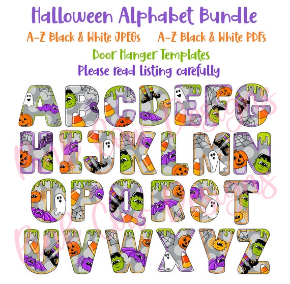 TEMPLATE: Halloween Alphabet Template Set | Printable Letter Templates A-Z | Spooky Door Hanger Patterns