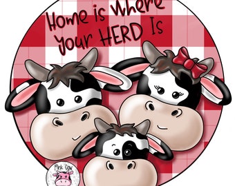 Door Hanger TEMPLATE: Home is Where Your Herd Is | Cows | Plaid | Door Hanger | Digital Download | Printable