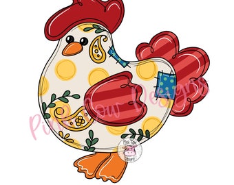 TEMPLATE: Chicken-Country Chicken-Paisley Pattern-Cross-Easter-Door Hanger Template-Digital Download-DIY-Printable