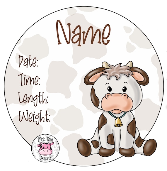 TEMPLATE: Birth Announcement-baby Cow-door Hanger-digital - Etsy Israel