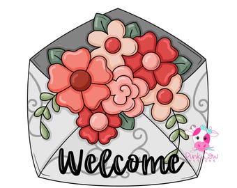 MODELLO: Busta di benvenuto con fiori - Modello per appendiporta - Download digitale - Fai da te - Stampabile