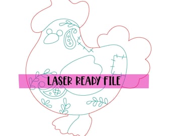 LASER READY File: Country Chicken-SVG-Door Hanger File-Digital Download