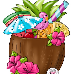 TEMPLATE: Tropical Drink-Coconut-Door Hanger Template-Digital Download