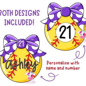 TEMPLATE: Softball with Bow-Door Hanger Template-Digital Design-Instant Download
