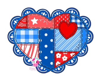 MODELLO: Appendi porta a forma di cuore patchwork patriottico - Download digitale - Stampabile