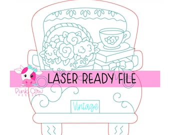 File pronto per la stampa laser: Truck-Vintage-Cottage Core-SVG-Door Hanger File-Download digitale