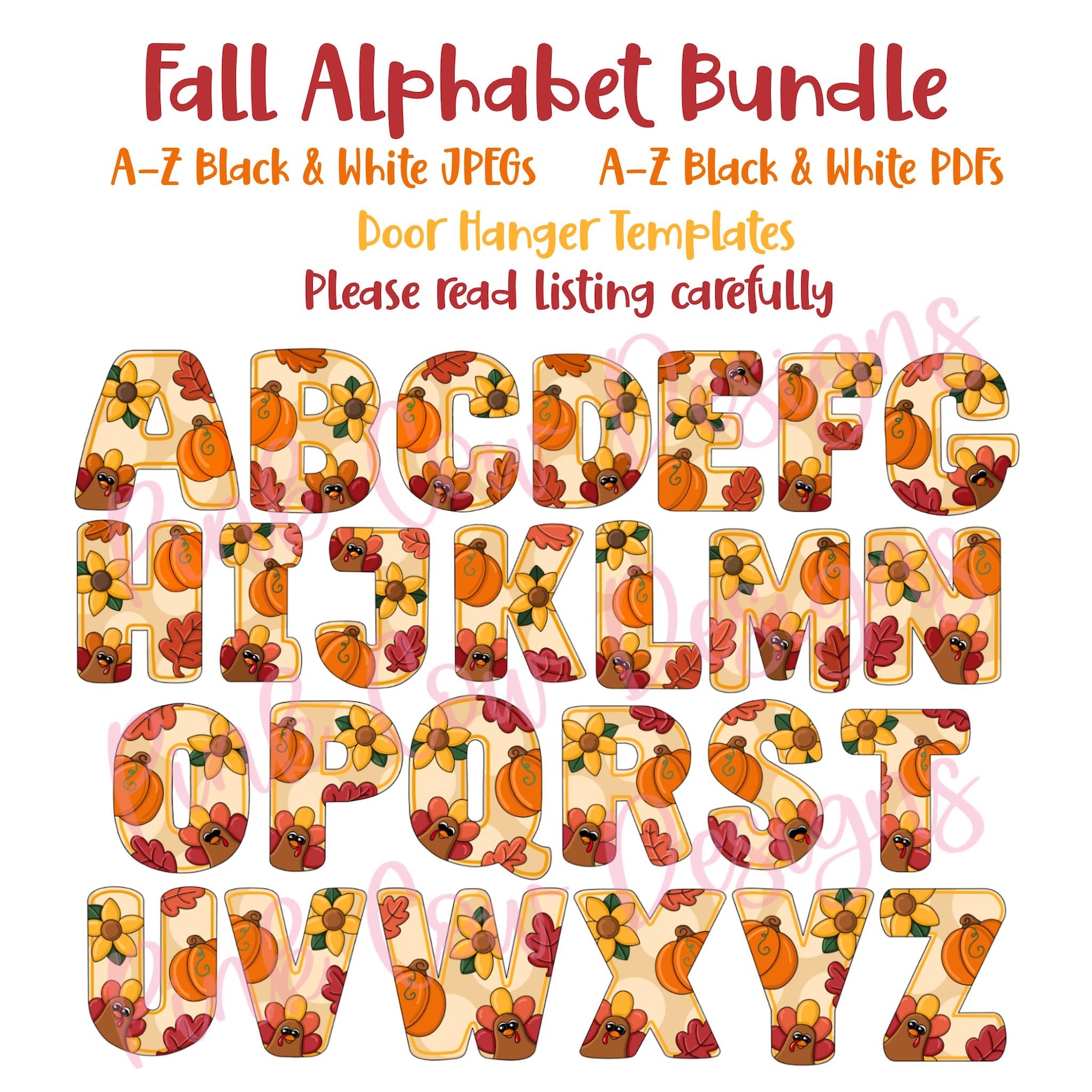 TEMPLATE: Fall-autumn Alphabet A-Z Door Hanger Template-digital ...