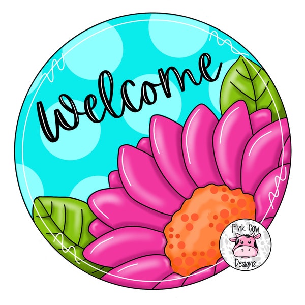 TEMPLATE: Welcome-Gerbera Daisy Door Hanger Template-Digital Download