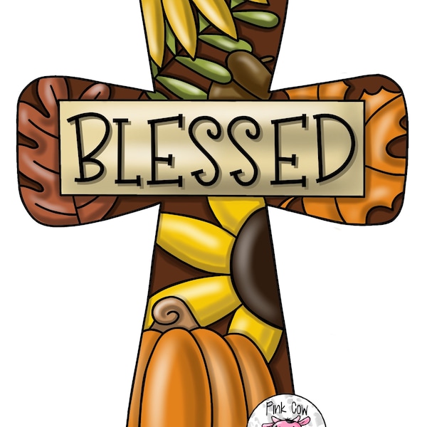 Door Hanger TEMPLATE: Blessed Cross | Fall Cross | Door Hanger Template-Digital Download | Fall Digital Download