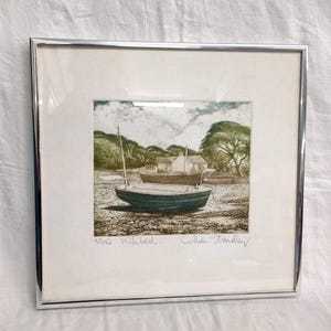 Signed Gillian Stroudley Etching: Limited Edition Boat Print, Framed