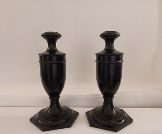 Pair of Vintage Ebonised Over-sized Candlesticks