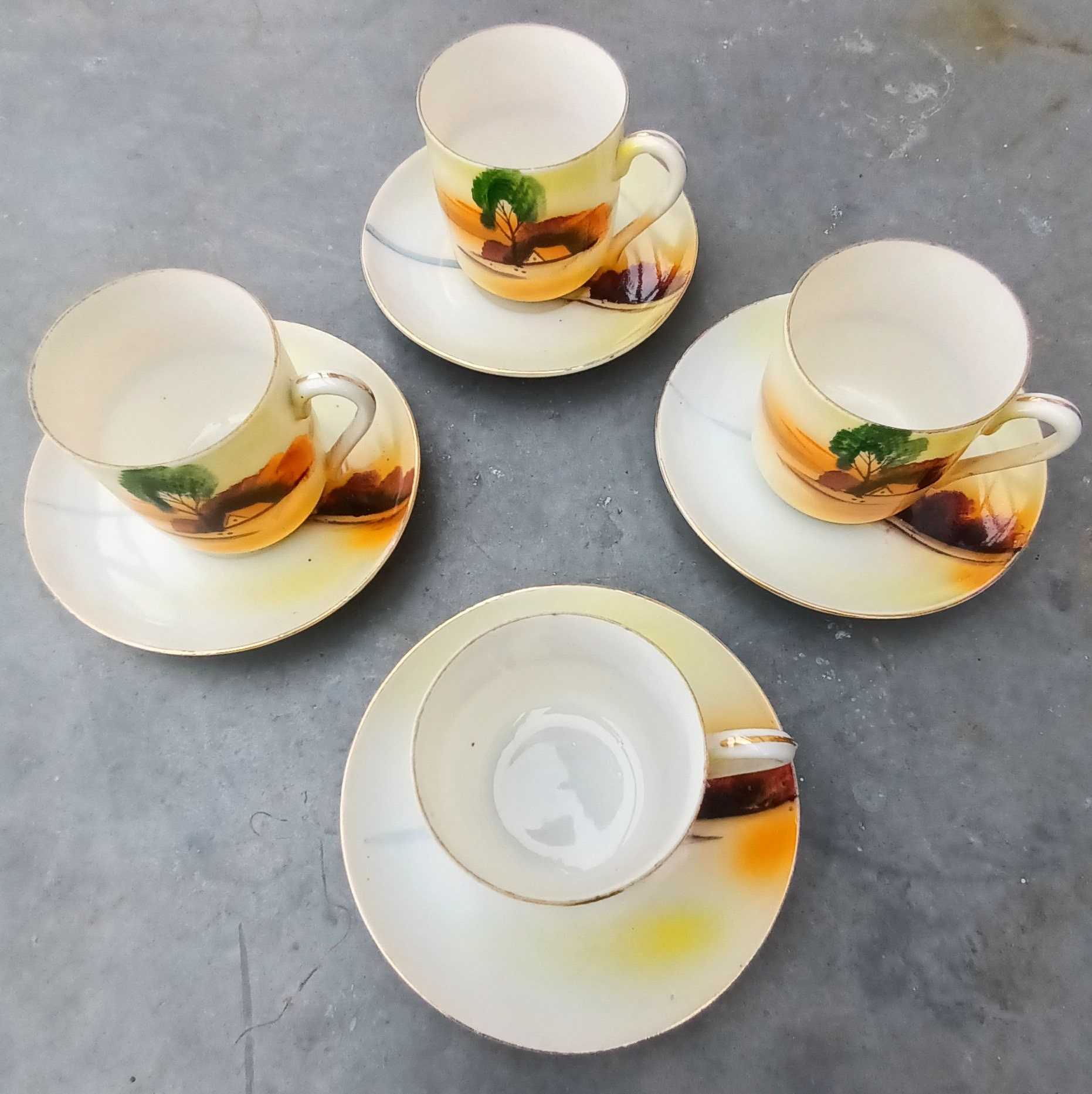 Japanese set of 4 espresso cups and saucers