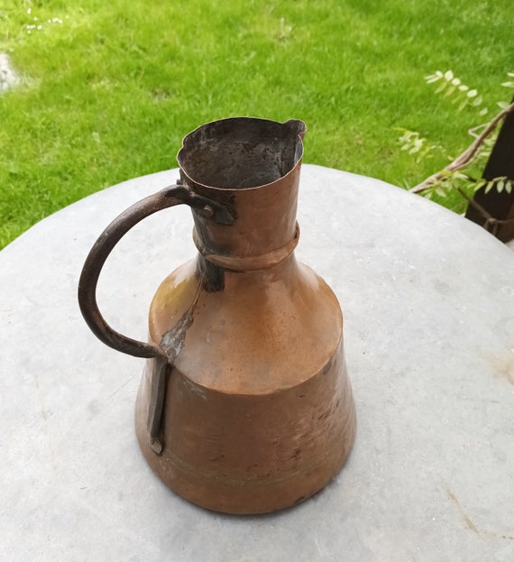 Antique Copper Water Jug: Oversized Vase for Dried Flowers