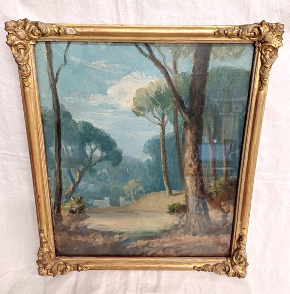 Gilt-framed landscape oil painting