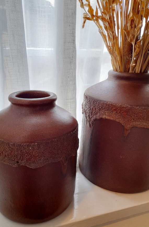 Pair of vintage studio pottery stoneware vases, signed and dated 1984, Brazil