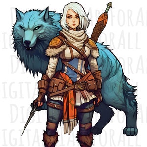 Clipart Female Monster Hunter Cartoon | Instant Download Digital Graphics, DTG/Sublimation Printing, T-Shirt Design, PNG Design