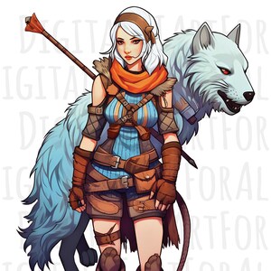 Clipart Female Monster Hunter Cartoon | Instant Download Digital Graphics, DTG/Sublimation Printing, T-Shirt Design, PNG Design
