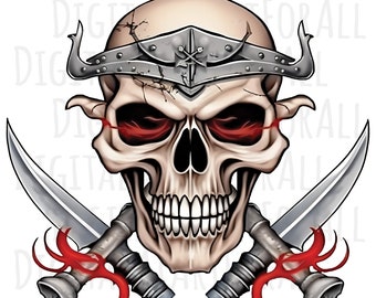 Human/Demon Pirate Skull w/Knives | Instant Download, Digital Graphics, Sublimation Printing, T-Shirt Design, Sticker Printing, PNG File