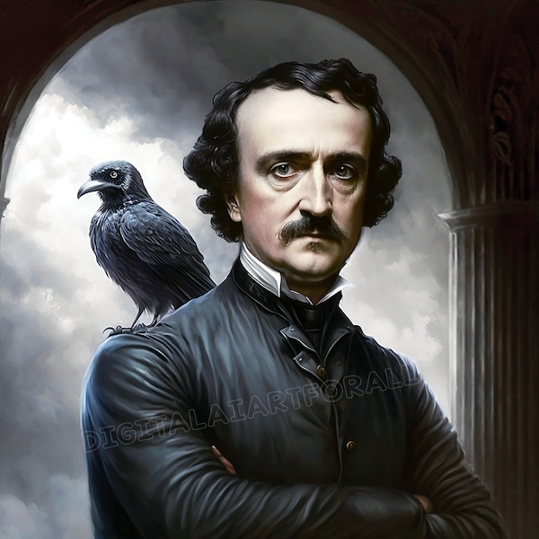 Edgar Allen Poe & Raven afdrukbare poster, Instant Download digitale afbeeldingen, sublimatie afdrukken