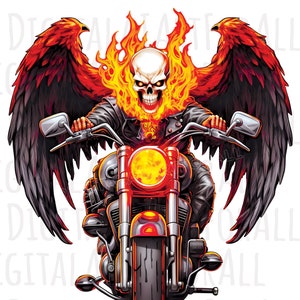 Winged Outlaw Biker Skull, Flaming, Instant Download Digital Graphics, DTG/Sublimation Printing, T-Shirt Design, Clipart PNG File