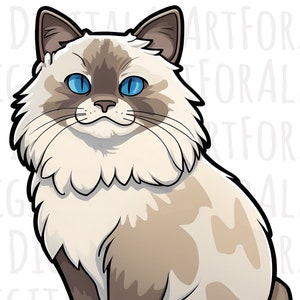 Sorridente Ragdoll Cat / Instant Downloadable Art Digital Art DTG Sublimation Design T-Shirt Design Sticker File PNG Clipart