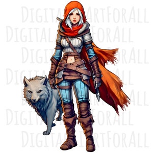 Clipart Female Monster Hunter Cartoon | Instant Download Digital Graphics, DTG/Sublimation Printing, T-Shirt Design, PNG Design
