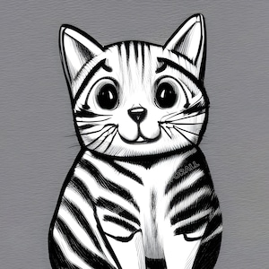 Cute Cat Drawing - Printable Poster, Instant Download Digital Artwork, Line Drawing